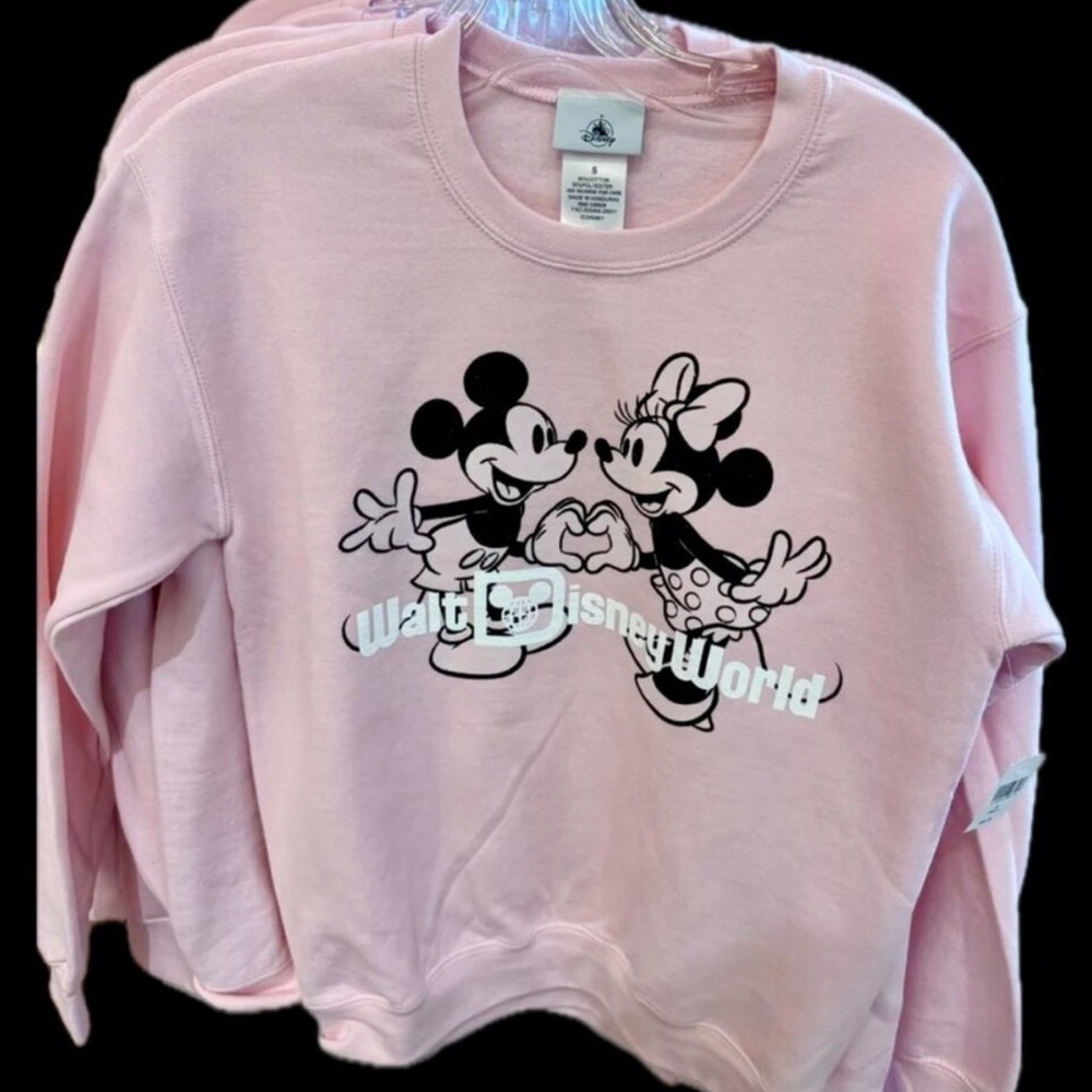 NWT Disney Parks Minnie Mickey Pink Crewneck Sweatshirt Adult XL